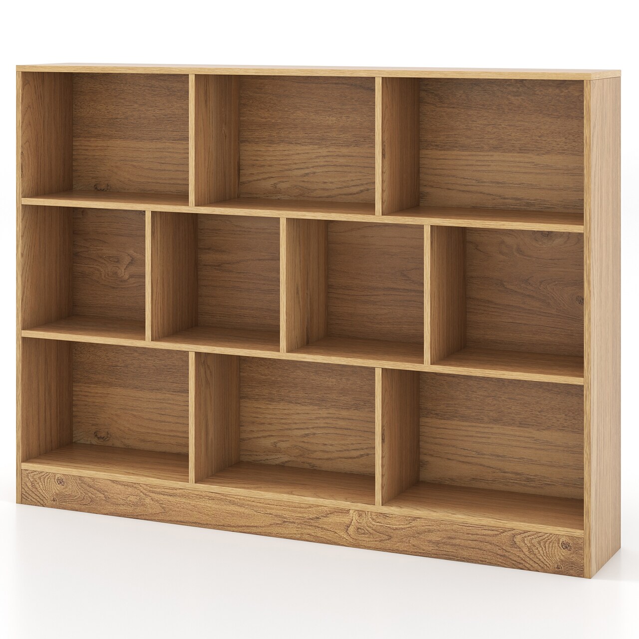 Natural Wood Storage Bookcase 10 Cube Shelves 55 Inch MDF Organizer
